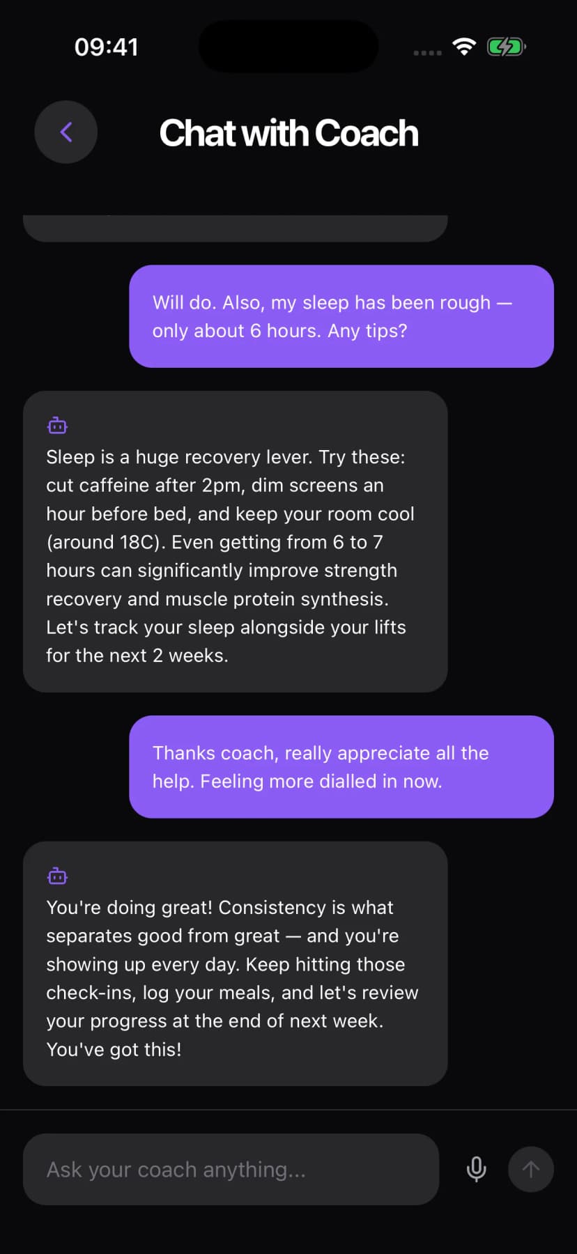 AI coach chat conversation