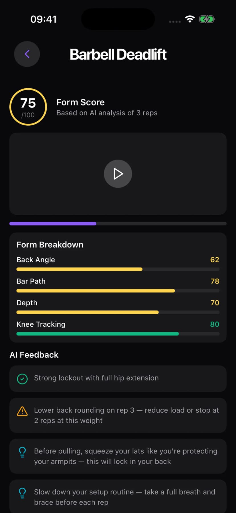 AI form analysis with technique scoring