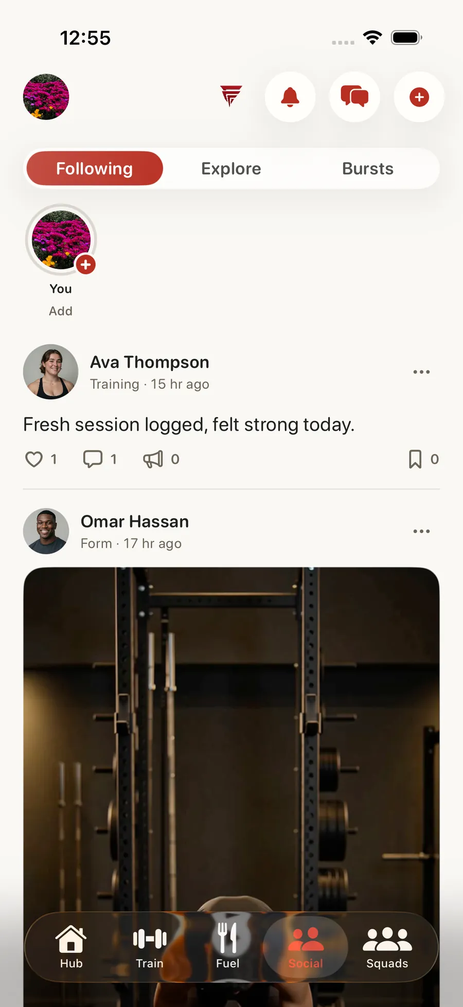 Forjex following feed with workout posts
