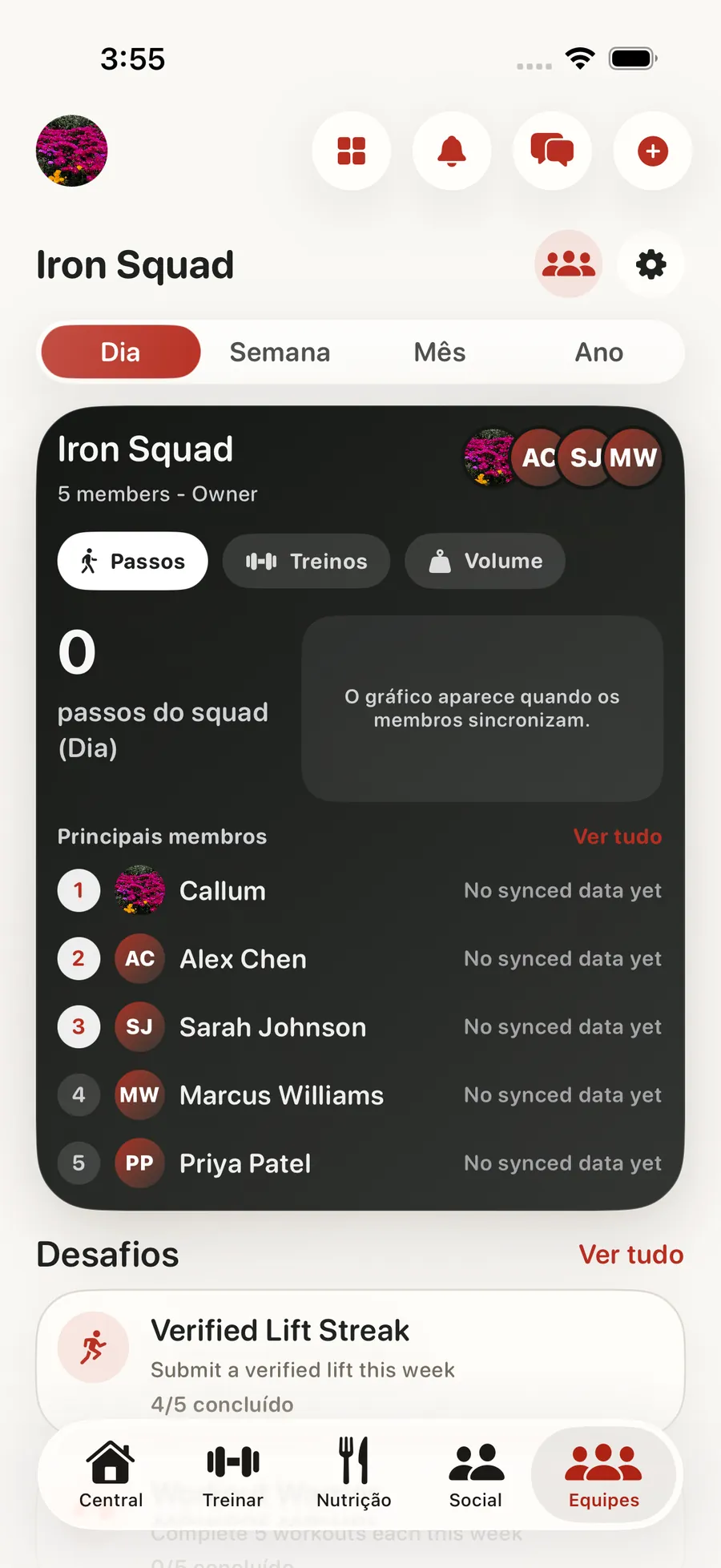 Squads e desafios